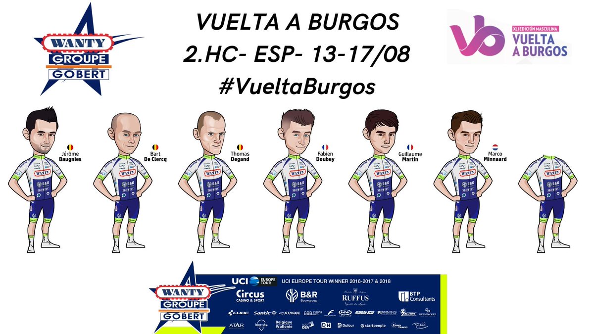 LottoWanty's tweet photo. Wanty-Gobert ambitious at the start of its first @VueltaABurgos!

🎙️@GuilmMartin: "I want to take advantage of my post Tour form"

📄https://t.co/viEwFiev6T

🇧🇪 @jerome_baugnies 
🇧🇪 @Bartdc86 
🇧🇪 @Tom_degand 
🇫🇷 @FabienDoubey 
🇫🇷 @GuilmMartin 
🇳🇱 @marcominnaard 
🇫🇷 @TheoDelacr0ix https://t.co/UQD5IlbZkJ
