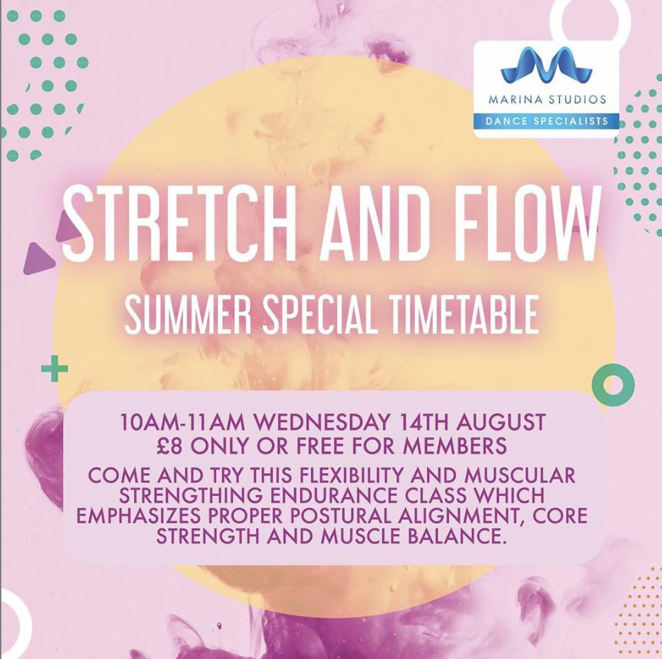 MarinaStudios's tweet photo. Summer Specials WEEK 2🎉☀️🌈Make sure you don’t miss our Stretch and Flow class this Wednesday at 10am-11am🔥 Come and try this flexibility and muscular strengthening endurance class which emphasis proper postural alignment, core strength and muscular balance 🎉 https://t.co/I7CNmJKeIv