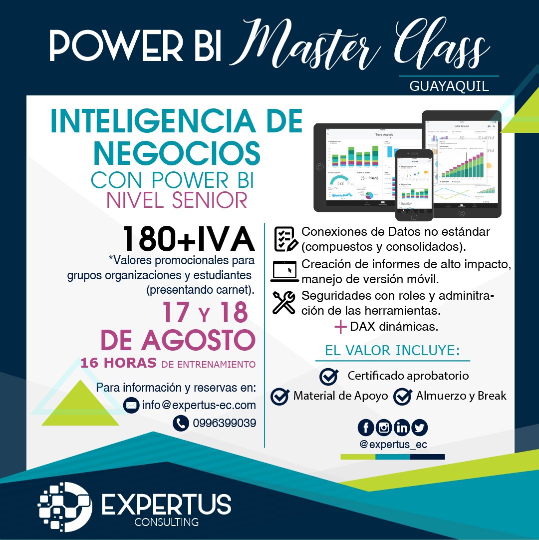expertus_ec's tweet photo. Recuerda que tienes la oportunidad de elevar tu nivel junto con nosotros, junto con nuestro nivel Senior en #PowerBi
Conoce el contenido y únete a los profesionales que están cambiando la toma de decisiones a un modo ágil y confiable. #Bi #MasterClass 📱 https://t.co/IHvm7H9tGw https://t.co/N15nQsANWc