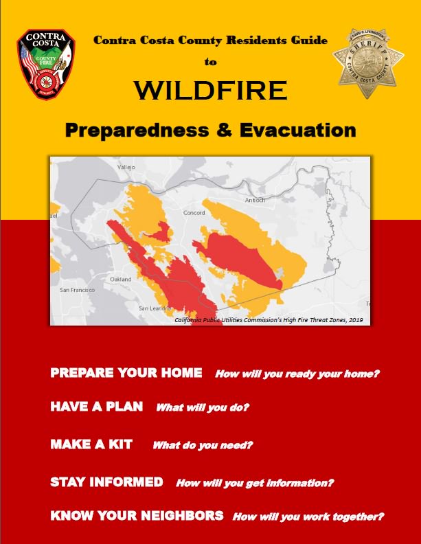 Con Fire &amp; the Sheriff’s Office announce availability of the Residents Guide to Wildfire Prep &amp; Evacuation to help prepare for these &amp; other emergencies. Wildfires can occur here; this guide can help save lives. Visit cccfpd.org or cocosheriff.org for more.