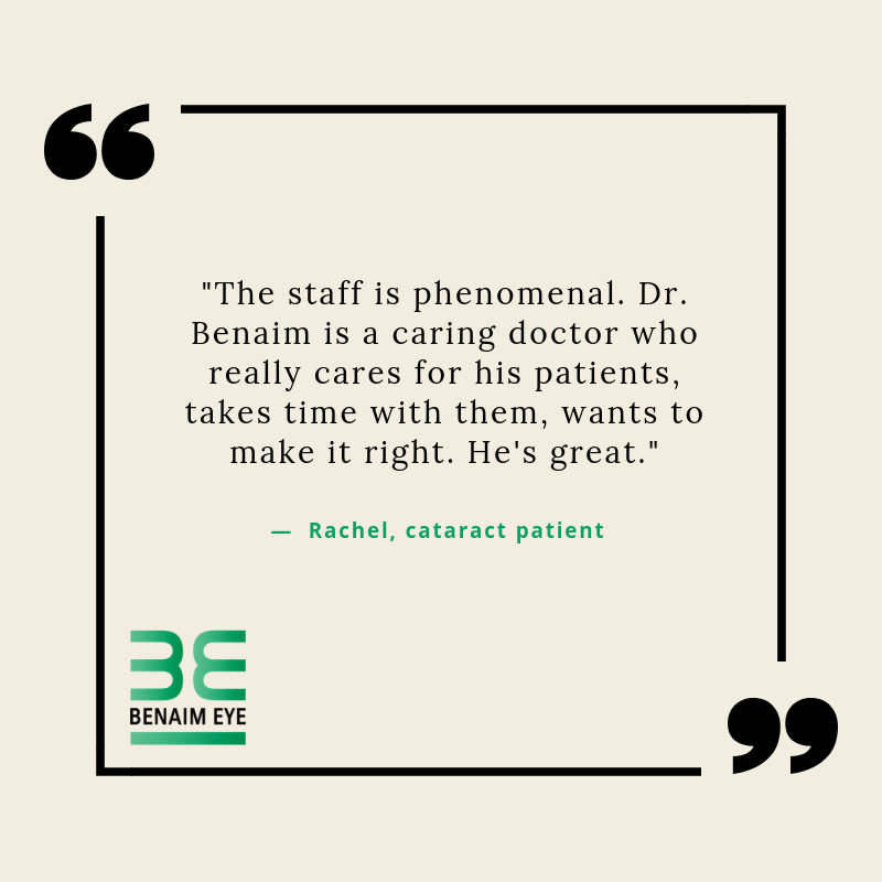 BenaimEye's tweet photo. "The staff is phenomenal. Dr. Benaim is a caring doctor who really cares for his patients, takes time with them, wants to make it right. He's great." - Rachel, cataract patient https://t.co/nRqEpag2HY