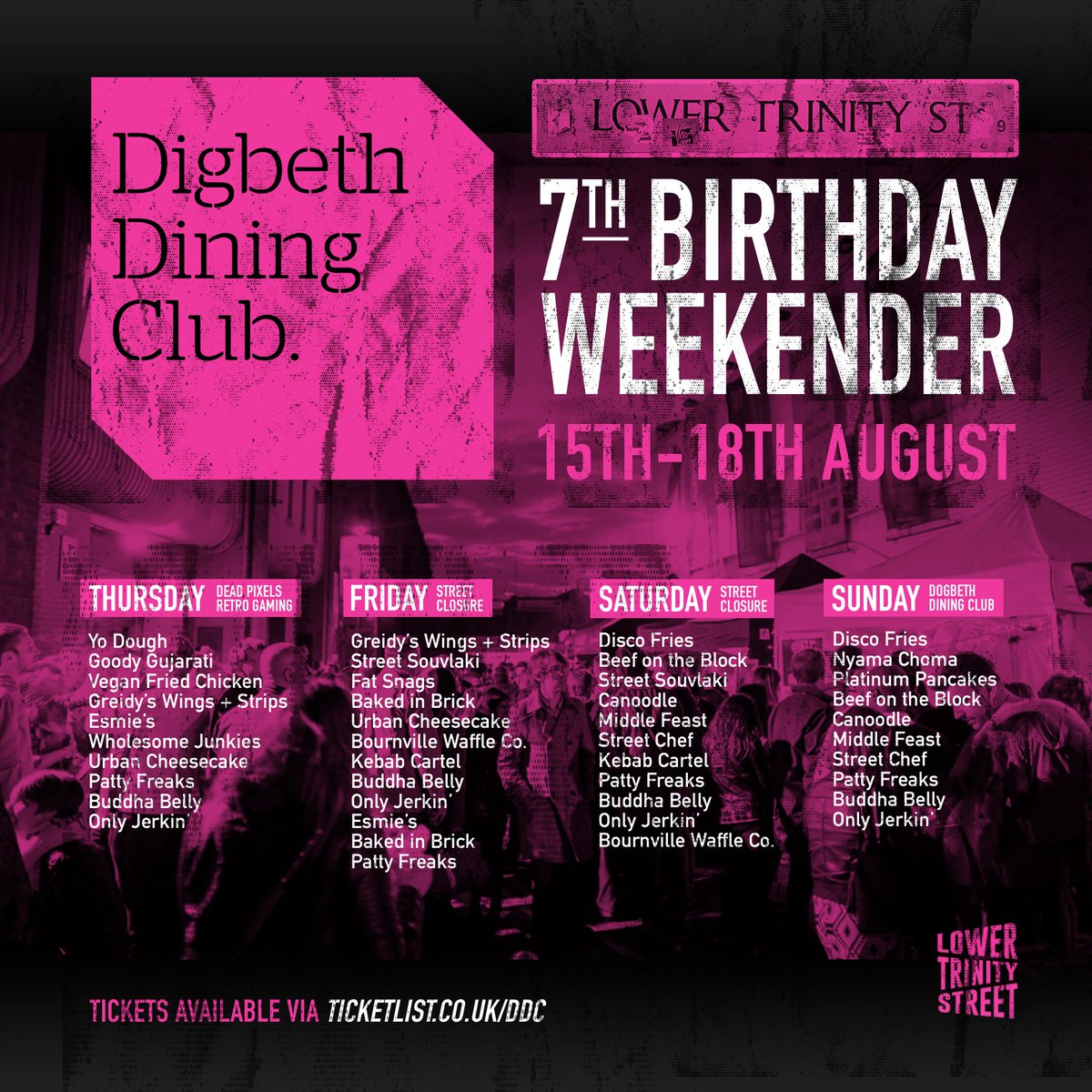 7TH BIRTHDAY COMPETITION 🎉

We turn 7 years old this weekend, and it's our first street party in over 3 years! We're giving away: 5 x food vouchers &amp; 5 x drinks and a DDC tote bag!🥂

Just RT to enter.

Tickets can be bought here > bit.ly/30pXV48