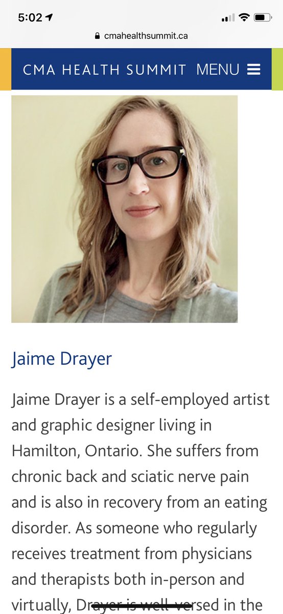 jaimedrayer's tweet photo. So honoured to be representing the patient voice tomorrow at the @CMA_Docs Health Summit 😊 I will be speaking on a panel discussing virtual care and how it affects both doctors and patients 💻📱 #CMAHealthSummit #mentalhealth #chronicpain #edrecovery https://t.co/Xcs7D03rrk