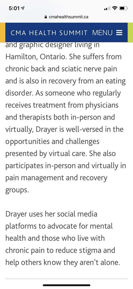 jaimedrayer's tweet photo. So honoured to be representing the patient voice tomorrow at the @CMA_Docs Health Summit 😊 I will be speaking on a panel discussing virtual care and how it affects both doctors and patients 💻📱 #CMAHealthSummit #mentalhealth #chronicpain #edrecovery https://t.co/Xcs7D03rrk