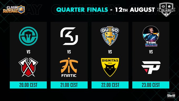 🔴ESTAMOS EN DIRECTO🔴
🏆CUARTOS DE FINAL #QlashLeague2 🏆

<a href="/Immortals/">Immortals</a> 🆚<a href="/TribeGaming/">Tribe Gaming</a>
<a href="/SKGaming/">SK Gaming</a>🆚<a href="/FNATIC/">FNATIC</a>
<a href="/TeamQuesoGG/">Team Queso</a>🆚<a href="/DIGClashRoyale/">Dignitas Clash Royale</a>
#Team <a href="/SaintBelikin/">Dan</a>🆚<a href="/paiNGamingBR/">paiN Gaming</a>

🗣️Con el Gran @KojisanYT 😍

🔽En mi canal🔽
📺youtube.com/c/RevolAimar/l…