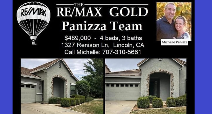 Michellepanizza's tweet photo. RE/MAX GOLD PANNIZA TEAM
CALLOR TEXT 707-310-5661
#HomeForSale in #LincolnCA 
#BayArea #RemaxGold #REMAX #Realtor #Realtors #RealEstate #HomeForSale #PlacerCounty #SolanoCounty #MondayMotivation #Mondaymorning #MondayThoughts #Monday https://t.co/7vZ0tlwQN8