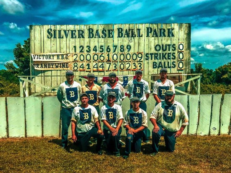 BrandywineBBC's tweet photo. The #brandywinebbc went 2-2 at the National Silverball Tournament dropping matches to Northville (17-10) & Woodstock (11-9), but picking up wins versus Rochester (21-8) & Victory (33-9). Onto #hecklerfest Saturday 8/17 vs the New Brunswick Liberty BBC #vintagebaseball https://t.co/052KfHkcBT