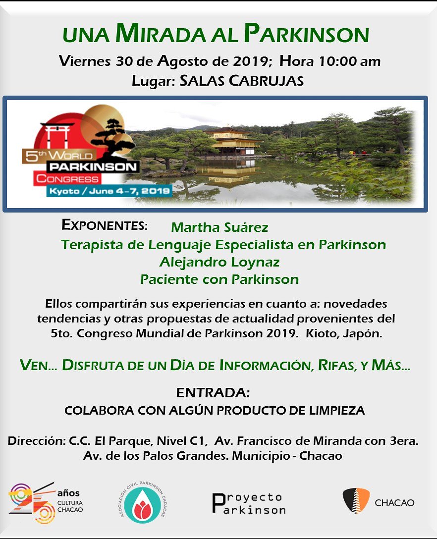 Nueva fecha entérate sobre que pasó el el 5to Congreso Mundial de Parkinson realizado en Japón... Te esperamos...