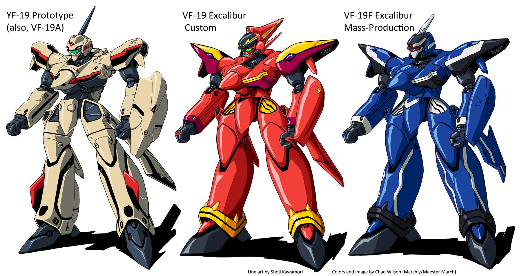 Chad Comparison Of The Battroid Mode A Portmanteau Of Battle And Android Of The Yf 19 Vf 19 Excalibur One Of The Most Popular Mecha In The Macross Anime Ip Variant Types Of