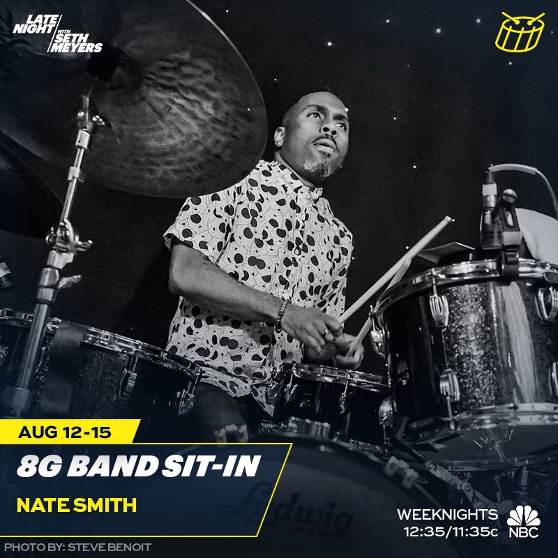 Ludwig Artist @NateSmithDrums is the latest guest drummer on the Late Night with Seth Meyers, tonight through the 15th! #LudwigDrums #LudwigArtist #LateNightSethMeyers