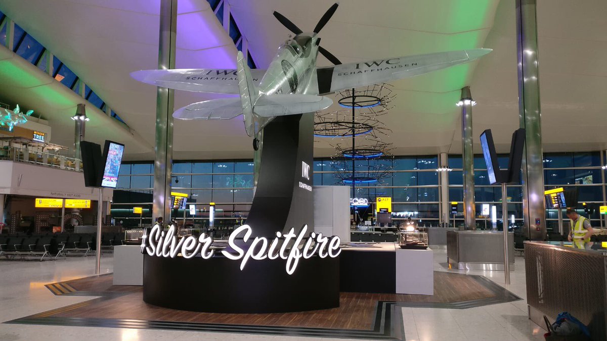 hackpenhill's tweet image. Last chance to see this amazing full size replica of the IWC silver #Spitfire in Terminal 2 @HeathrowAirport before it begins circumnavigation of the world. Watch this space though new offering due to be unveiled on Friday 23 August 👏