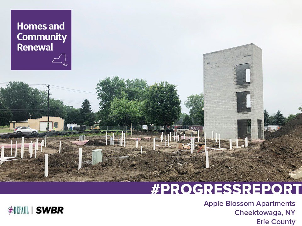 NYSHCR's tweet photo. #ProgressReport HCR Housing Partner @depaul_org is hard at work constructing Apple Blossom Apartments, 110 units of #affordablehousing in Cheektowaga, NY. July’s progress included completing the foundations for Building B, continued site work and utility work. #BuildNY https://t.co/5pUwzrw5td