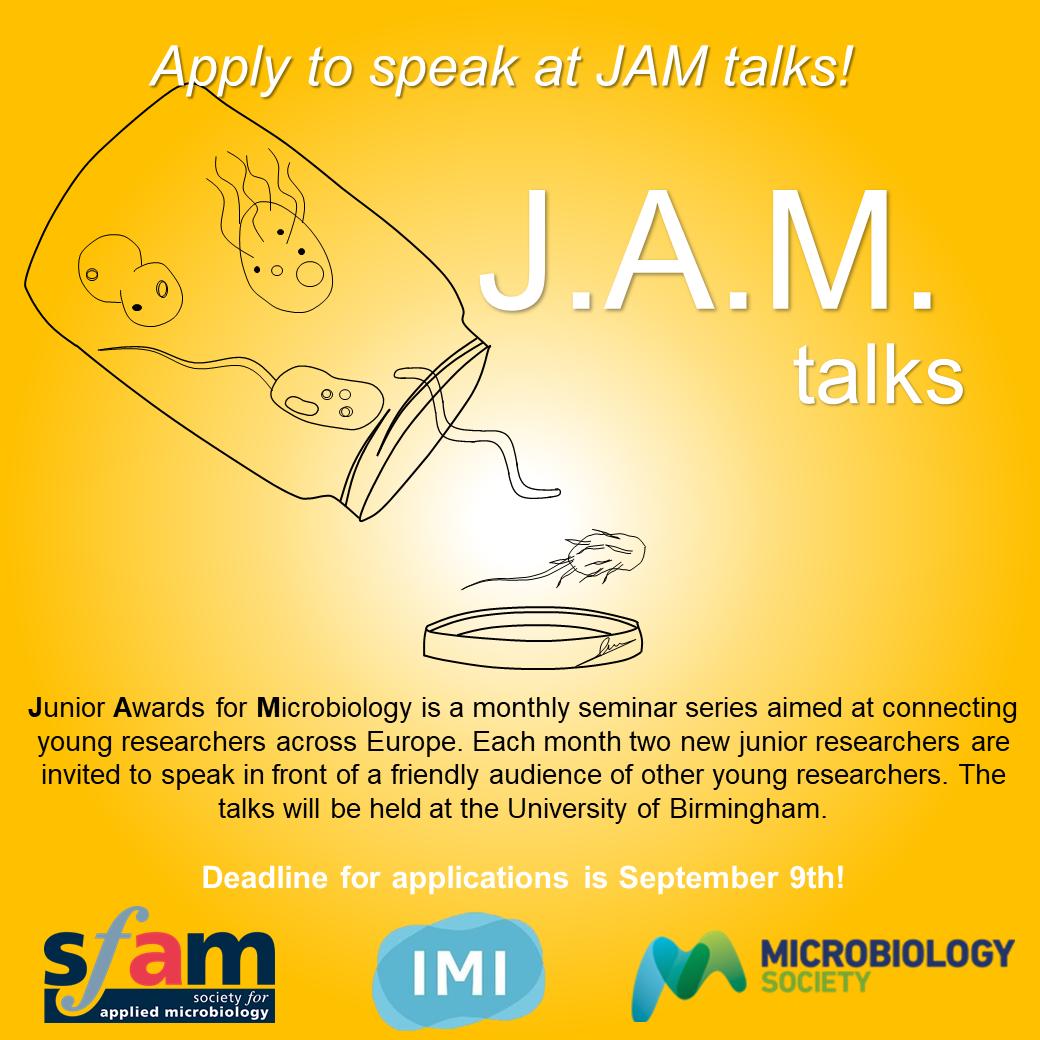 JAM_talks's tweet photo. APPLICATIONS NOW OPEN!!! 🦠🔬🎤
Are you an early career researcher in microbiology?!
Apply to JAM talks 2019/2020 at: https://t.co/nGhhy7xCPq
Please RT
#phdchat #postdoc #microbiology #ECRchat #JAMtalks https://t.co/s1rt8eLTgx