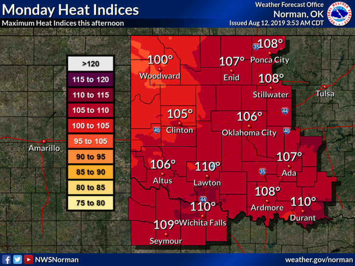 FettersEM's tweet photo. We are in a Heat Advisory until 8 P.M. this evening.....There is also a chance for some thunderstorms this evening and overnight.....Please watch the weather and remember please don't drive into high water..... #okwx #grantcountyok #heat #rain https://t.co/fC9rm5EvXy