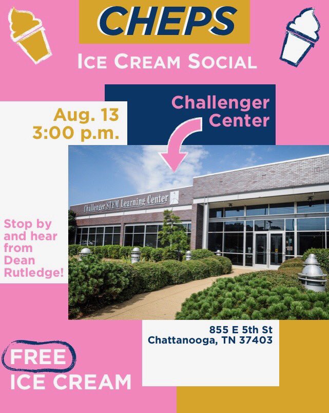 Tomorrow, we are hosting our annual Ice Cream Social at 3:00 p.m. at the Challenger Center! Stop by, eat some 🍦 and hear Dean Rutledge talk about some updates around the college! 🤤