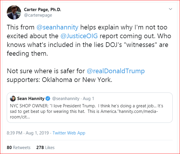 In these 2 tweets, Carter Page seems to be telling us not to put any faith into IG Horowitz.