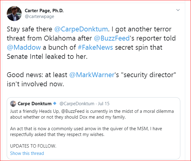 In these tweets, he talks about the Senate and House Intelligence Committee leaks to the media, and implies they are behind the threats from Oklahoma. or exacerbating them.