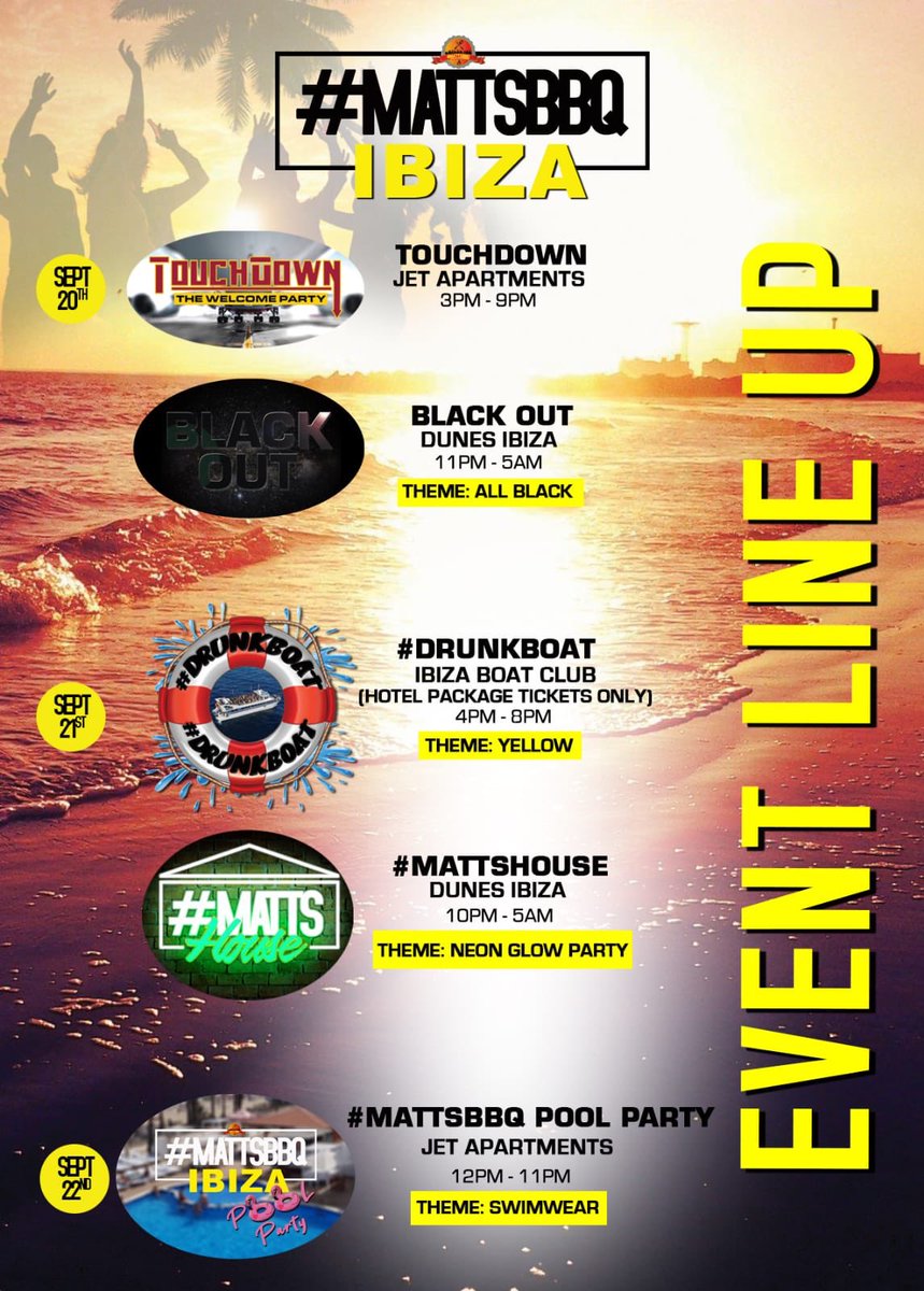 MattsBBQuk's tweet photo. π₯π₯ And here are your schedule and themes for #MATTSBBQIBIZA 2019! πͺπΈ
-
See you next month! ππ΄πΉπ»ππΎπ’π¦πβ
-
#MattsBBQ #theULTIMATEweekender https://t.co/4GWd0O0DaG