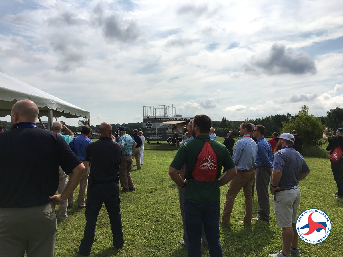 NCAviation's tweet photo. This morning's flight demo involved a simulated flood situation, where attendees were able to learn about communications between manned and unmanned aircraft operations. Catch more flights out on the lawn all throughout the #NCDroneSummit https://t.co/8SaAJ7nDWP