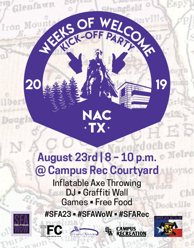 sfa_wow's tweet photo. We are ONE WEEK away!!! WoW Kick-Off Party will be the place to be on Friday night. #sfaweeksofwelcome #sfa23 https://t.co/BvKyI6035w