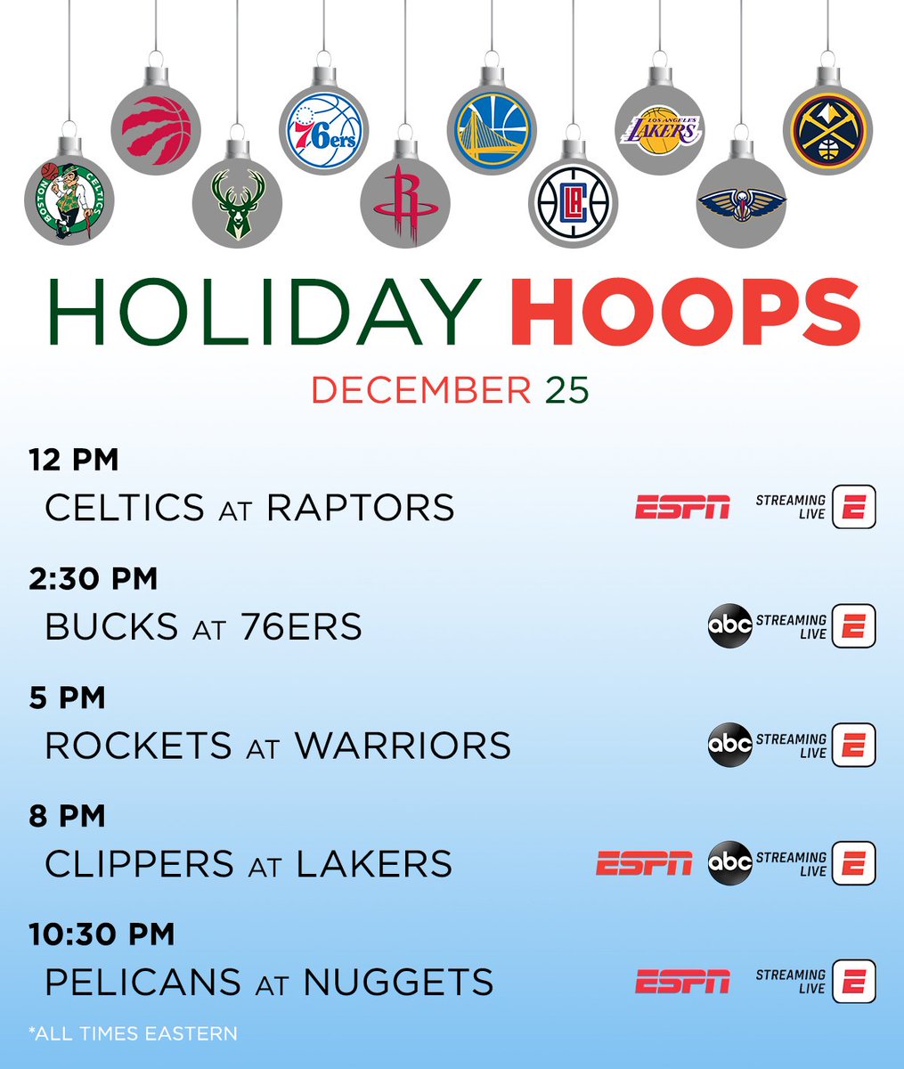 nba christmas day 2020 Espn Pr On Twitter Attn Nbatwitter The Nba Christmas Day Tradition Continues On Espn And Abc With 5 Blockbuster Games Across Both Networks The Full 2019 2020 Nba On Espn Regular Season Schedule nba christmas day 2020