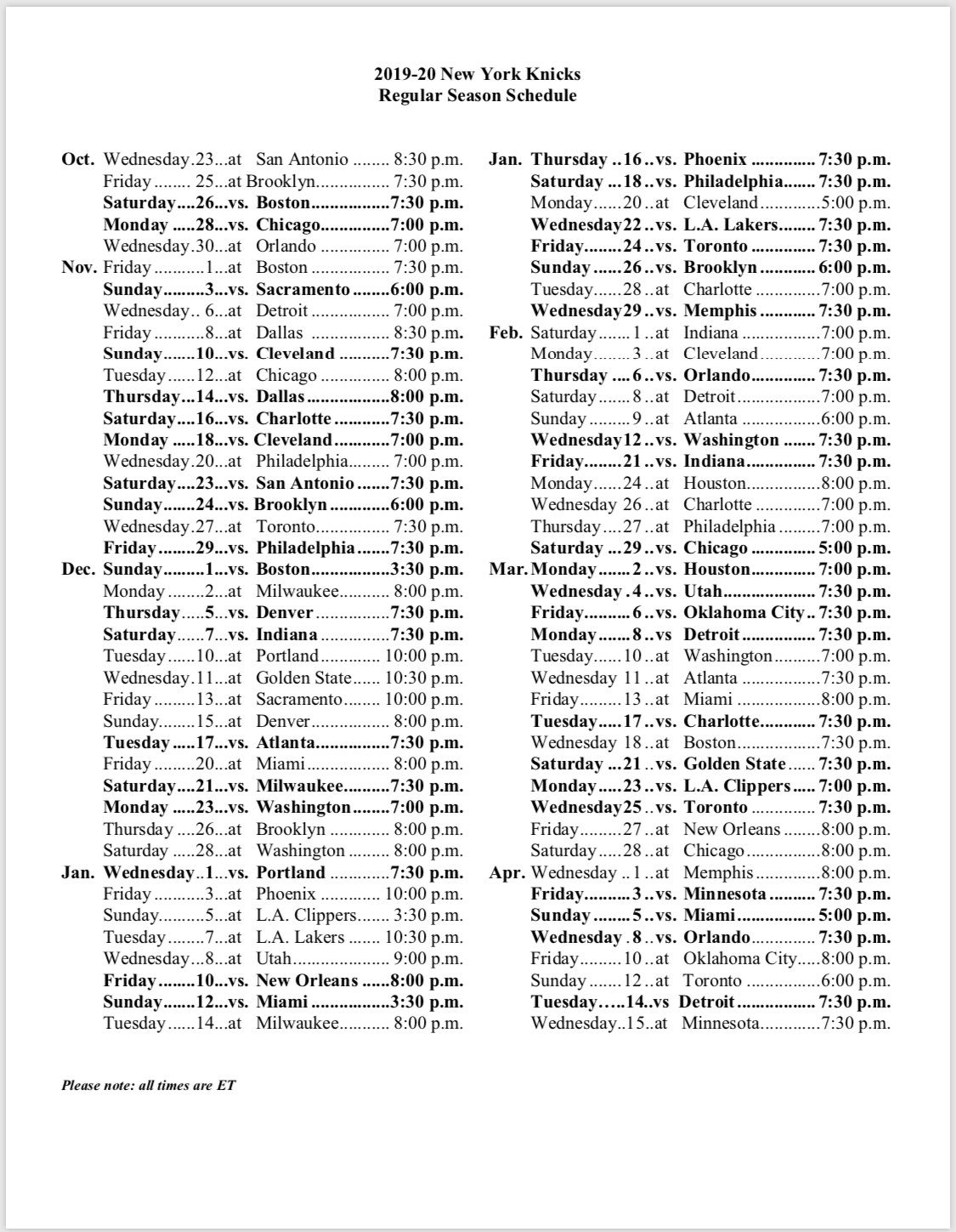 Knicks 2022 Schedule Ny_Knickspr On Twitter: "Hot Off The Presses Knicks Fans…The 2019-20 Nba  Schedule: Https://T.co/29Gqqho9W3" / Twitter