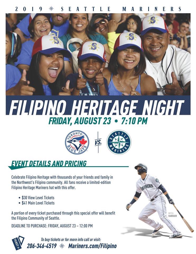 FilipinoCommSEA's tweet image. Heads up, Filipino Heritage Night is next Friday! Make sure to grab your tickets using the link below!

mlb.com/mariners/ticke…