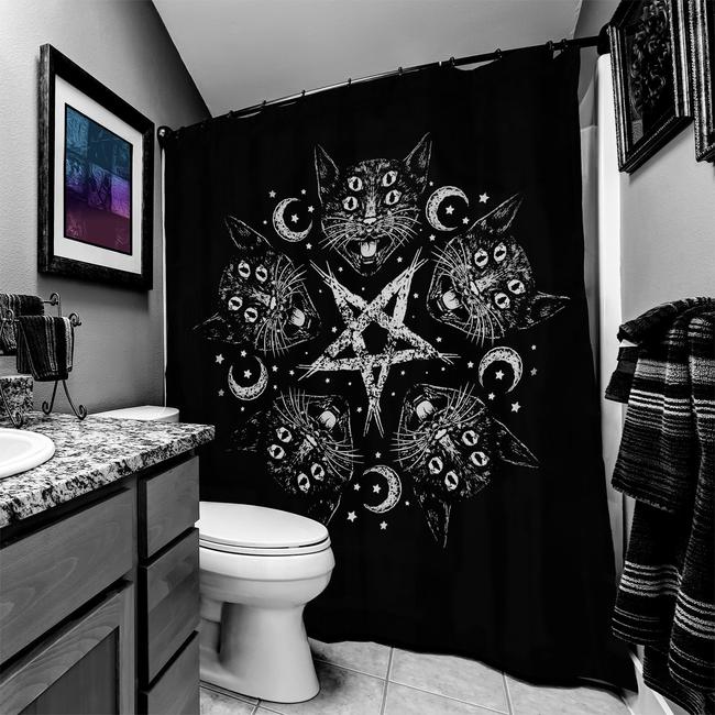 BeserkClothing's tweet photo. 🖤🖤🖤Witchy vibes in the bathroom with this 4-eyed cats in a pentagram shape shower curtain🖤🖤🖤Shop here >> https://t.co/1G5Ov0GUeJ
#toofast #toofastapparel #showercurtain #bathroom #homewares #alternative #witchyvibes #black #cats #goth #gothic #gothichomewares #pentagrams https://t.co/QhhmwHjNe0