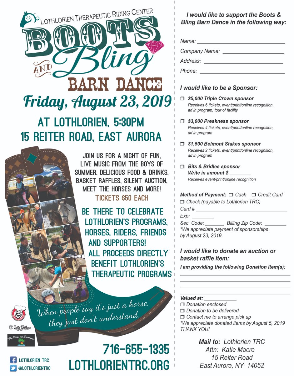 LothlorienTRC's tweet photo. Rustle up some bling and shine up your boots! The 2019 Boots &amp; Bling Barn Dance is less than 2 weeks away! Buy your tickets at https://t.co/XzEeczJyVz or by phone 716-655-1335. https://t.co/9AO9avZP0u