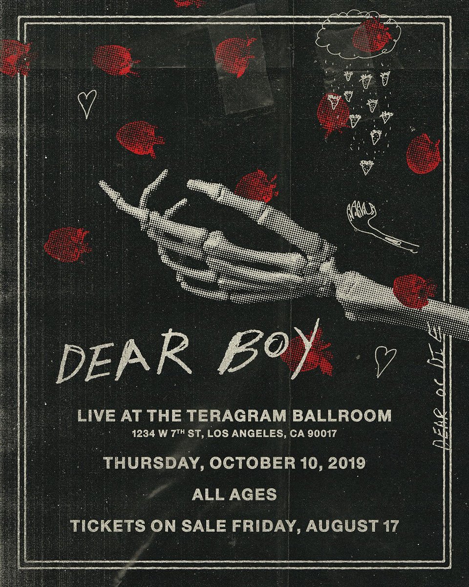 TeragramLA's tweet photo. JUST ANNOUNCED
10.10 Dear Boy (@dearboyofficial)
Tickets On Sale This Friday, 8.16!
https://t.co/B2G81Vy8Cl https://t.co/aWT1RYlUUf