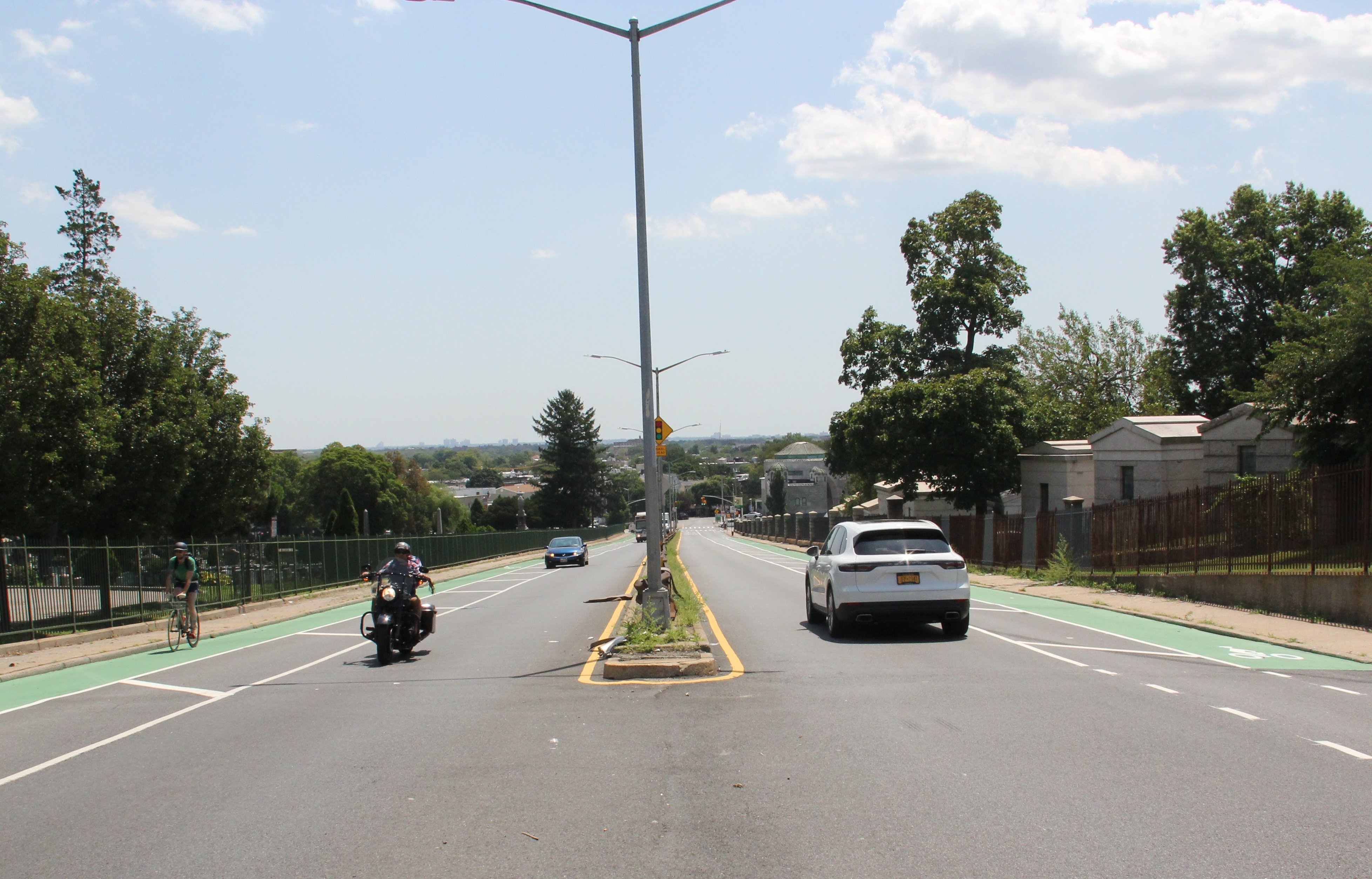 NYC DOT on X New protected bikenyc lanes are underway on Cypress Hills St between Jamaica Ave and Jackie Robinson Parkway connecting the Queens PBL into Brooklyn. This safety project also included