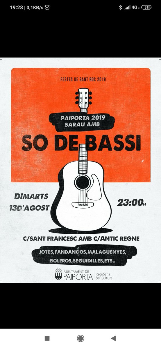 CompanyStas's tweet photo. #13agost19
21h #HugoMas a Casa Rural Valor #Penàguila
23h #Paiporta
#SodeBassi al c/S Francesc
@XFanekaes al @KlandestinaC
23:55h @somrobaestesa @Auxili_Band a #RibesdeFreser
00h @LaFumigaBand @cactustroop i @rucnroll al c/Miraflor #Verger
#LlibertatPresosPoliticsiexiliats https://t.co/Zixq1zbxaZ