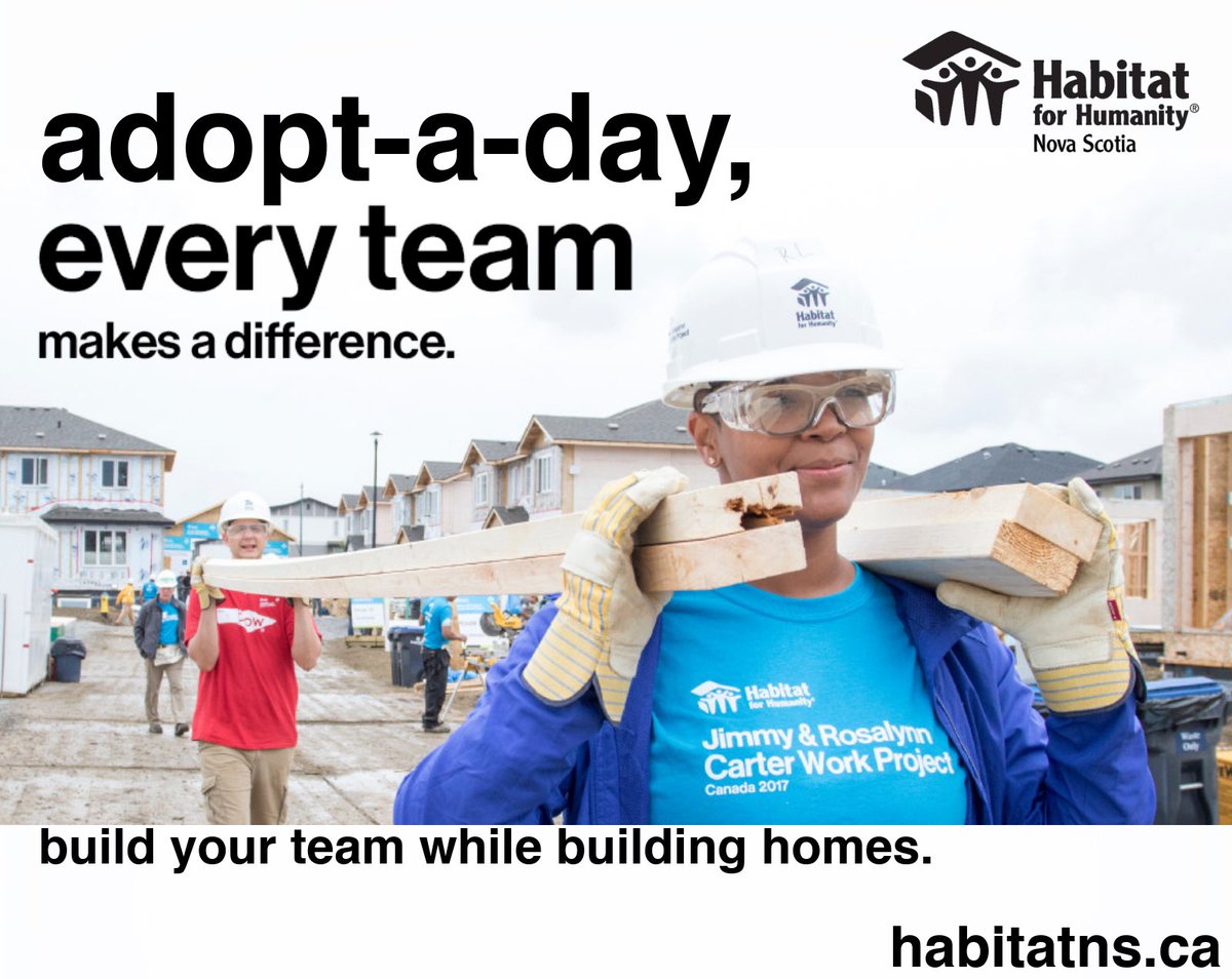 Build a stronger team &amp; stronger community
🔨A fun way for your employees to connect while giving back
👷Strengthen employee communication, problem-solving &amp; construction skills #habitatforhumanityns #adoptaday 
🌎 contact Melanie today at 902.406.1624 or melanie@habitatns.ca