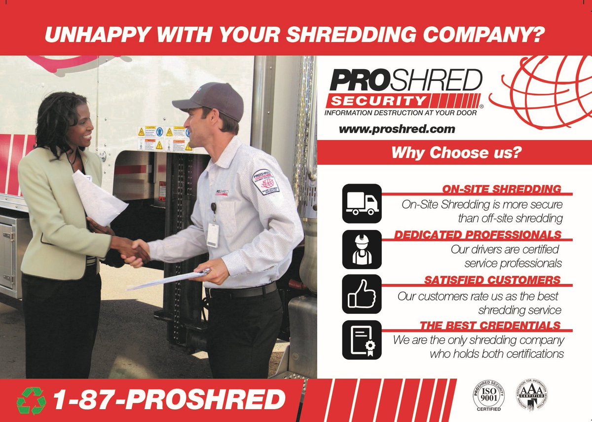 ProshredSouthNJ's tweet photo. Ready to make the switch to great service with individualized solutions? Call today to find out why! 1-87 Proshred #security #shredding #customerservice #Compliance https://t.co/YwLFSsuUws