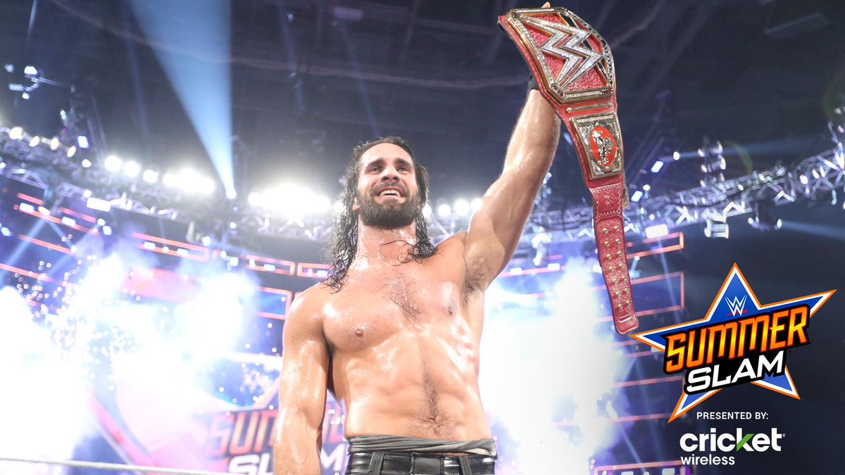 WWE's tweet photo. .@WWERollins did it again! Battered ribs and all, The Beastslayer defeated @BrockLesnar to become two-time #UniversalChampion! #SummerSlam https://t.co/LW0lI9xhBa https://t.co/hXi3wKisff