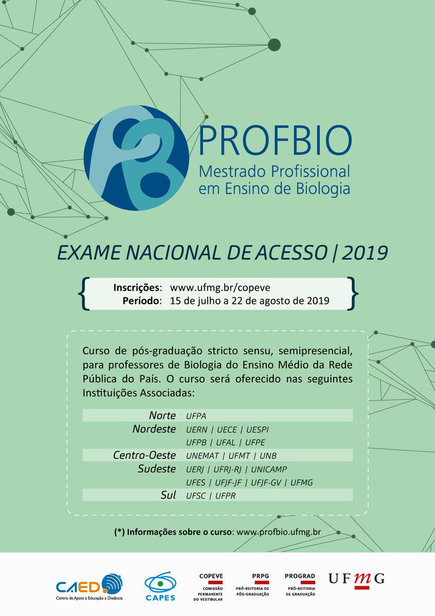 espacoufmg's tweet photo. Atenção, professores! 🚨🚨
Estão abertas as vagas para o Mestrado Profissional em Ensino de Biologia, coordenado pela @ufmg! As aulas são semipresenciais e serão oferecidas por várias instituições federais do Brasil! 🐰🍄🌵
Não perca esta oportunidade!
#ufmg #profbio https://t.co/z4uHItKOt7