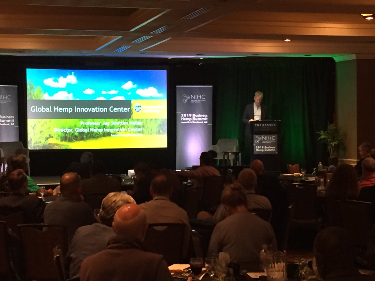 Jay Noller, of <a href="/OregonState/">Oregon State University</a> presents to a sold out crowd 2019 #NIHCSSummit in #PortlandOR. OSU opened its Global #Hemp Innovation Center earlier this year in Aurora, Oregon leading the nation's largest research program. 2morrow @ORagriculture  presents. <a href="/SenJeffMerkley/">Senator Jeff Merkley</a> #WhatWeDo