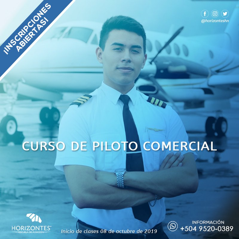 Horizonteshn's tweet photo. ✈️CURSO DE PILOTO COMERCIAL

📝Inscripciones Abiertas para San Pedro Sula y Tegucigalpa
🗓Inicio de Clases 08 de octubre de 2019

 📌Info:  https://t.co/8u8G4LsTKa

🌐Ingrese a: https://t.co/dW0vTa1Abq https://t.co/J2pwrDr4cT