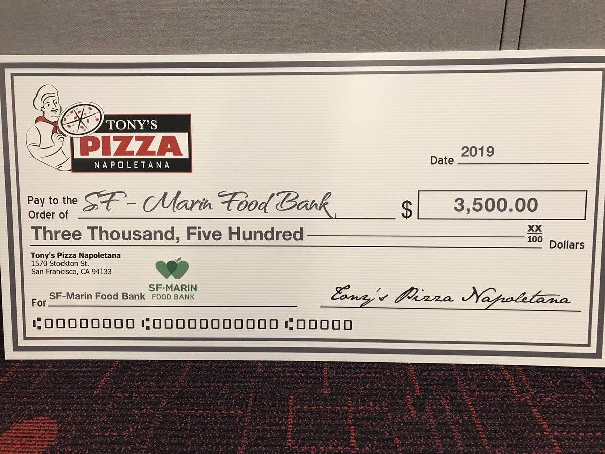 SFMFoodBank's tweet photo. Another big thank you to @tonyspizza415 and the crew for the amazing party last week and this generous donation
3,500 = 7,000 meals l
#FoodForAll #TonyGivesBack https://t.co/naav59B2O3