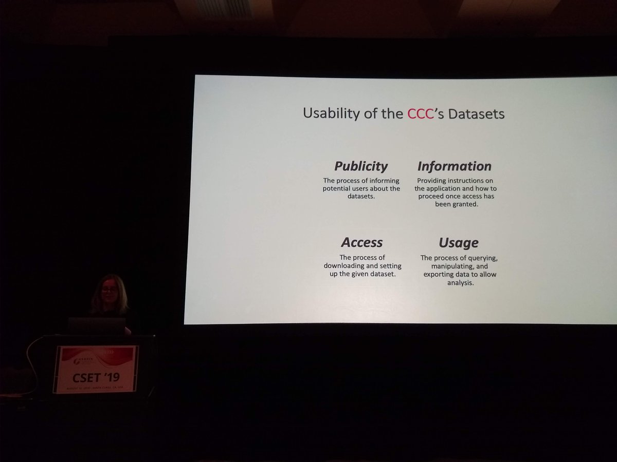 tastytronic's tweet photo. Ildiko Pete presented "An Assessment of the Usability of Cybercrime Datasets" -- preliminary and ongoing results from the Cambridge Cybercrime Center regarding the usability of the data they share with researchers. #cset19 #usesec19 @USENIXSecurity https://t.co/YWC5Y7wn1l