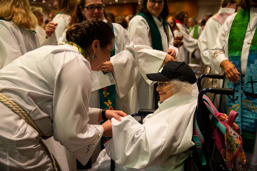 The Rev. Maria de Jesús is 104 years old, and she joined her fellow clergywomen in a processional as the ELCA launched its celebration for the 50th anniversary of the ordination of women. #ELCAcwa