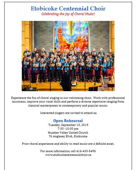 CentennialChoir's tweet photo. Looking for a great choir offering diverse repertoire and a welcoming community? Consider joining Etobicoke Centennial Choir this season. We're gearing up for our 53rd season, starting with Vivaldi's Gloria in December. Come to our open rehearsal on September 10 and try us out! https://t.co/D3Pyae7NUF