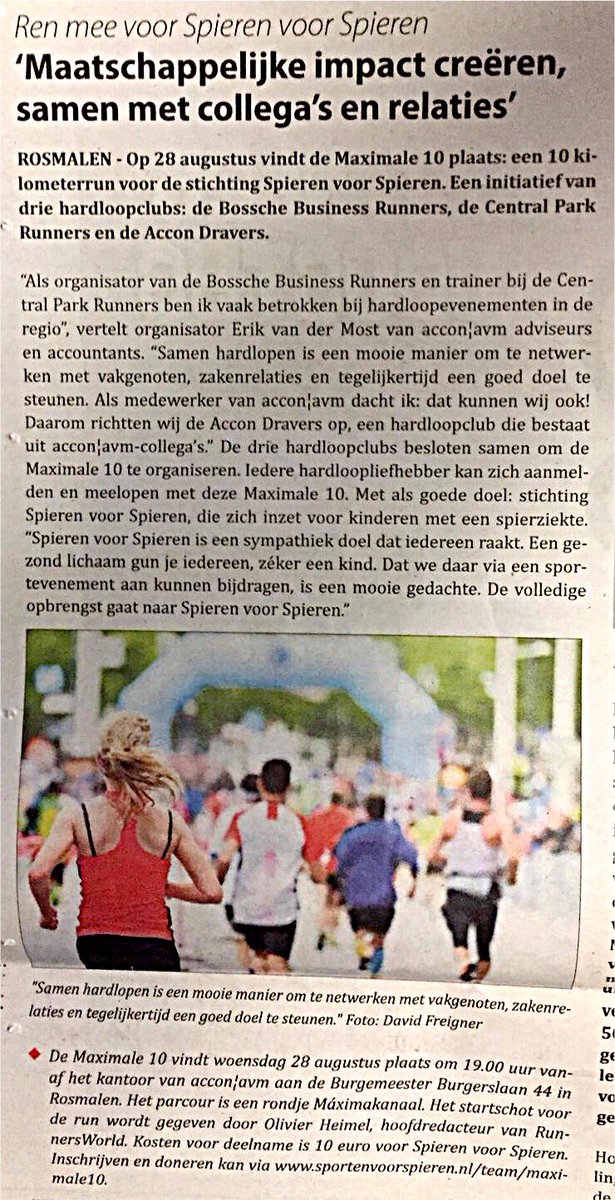 Mooi artikel in de Bosche Omroep over de #maximale10 op 28 augustus! Jij doet toch ook mee?

aanmelden via : sportenvoorspieren.nl/team/maximale10

#hardlopen #spierenvoorspieren #runners #stravarunners <a href="/ikloophard/">Ik Loop Hard</a> <a href="/loopmaatjes/">Loopmaatjes</a> @looppraat <a href="/runnersworldnl/">Runner's World NL</a> <a href="/omroepbrabant/">Omroep Brabant</a> <a href="/DenBoschNieuws/">DenBoschNieuws</a>