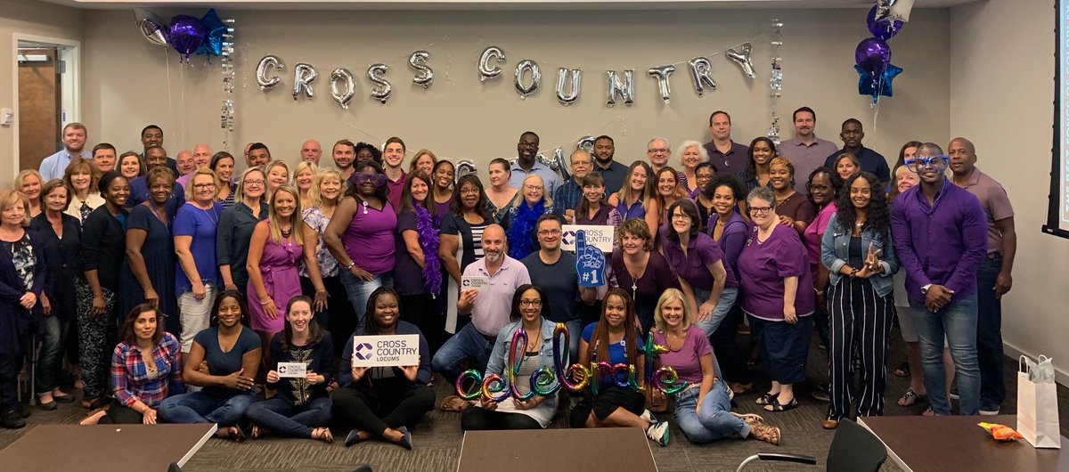 MDAstaffing's tweet photo. It's been a day of celebration at Cross Country Locums (formerly Medical Doctor Associates) as we launch our new brand and kick off National Locum Tenens Week with a big burst of team spirit.  Go Purple and Blue!! Please follow us on our new twitter page: @cc_locums https://t.co/cMojyLaOKU