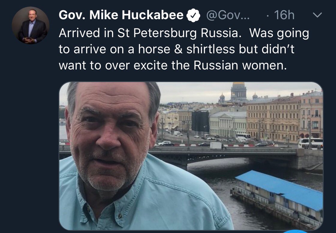 cjcmichel's tweet photo. Mike Huckabee and Rick Santorum are both spending time in Russia: https://t.co/5qfz2SJK5y