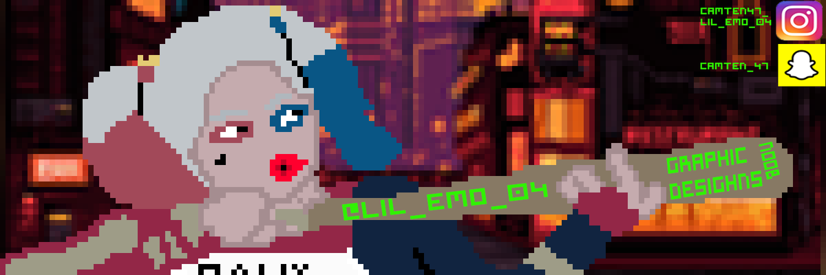 lil_emo_04's tweet image. just finished new banner drew Harley Quin but sourced the back ground of google i also made a profile picture