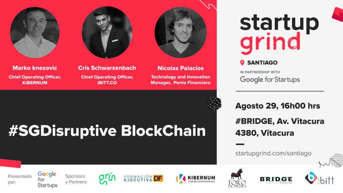 Follow us on the "Future of Money and its impact in current socieity" at StartupGrind by Google for Startups in Chile. #googleforstartups #startupgrind  #ibitt #investa #Bitcoin #cryptoeconomy

startupgrind.com/events/details…