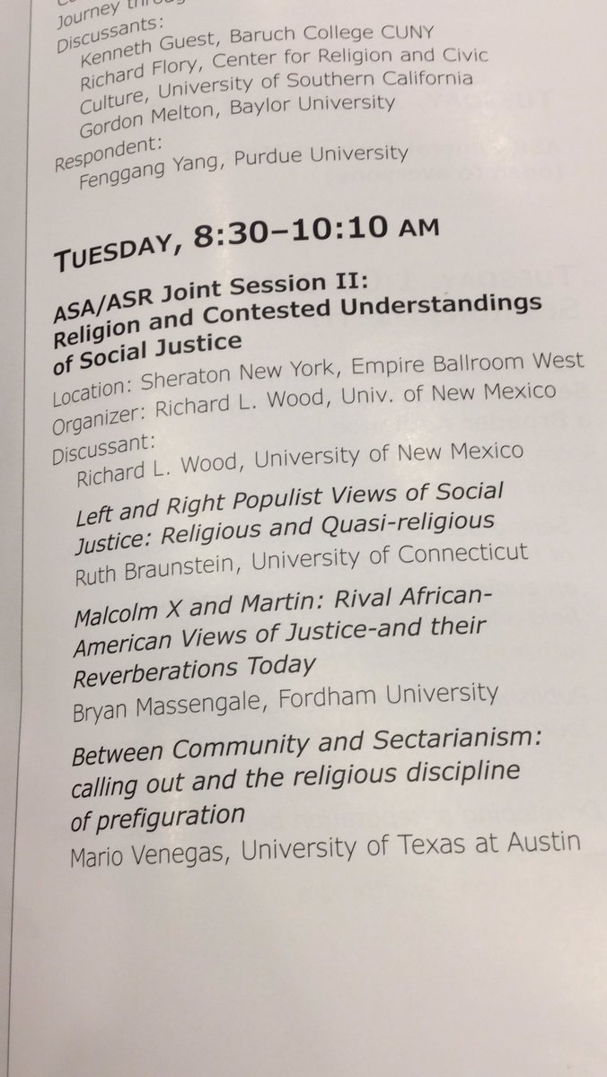 ASReligion's tweet photo. @ASA_Religion + @ASReligion Joint Session | Religion and Contested Understandings of Social Justice 8:30 AM | Tuesday August 13 | Sheraton NY, Empire Ballroom #ASR19 https://t.co/WigHplchBh