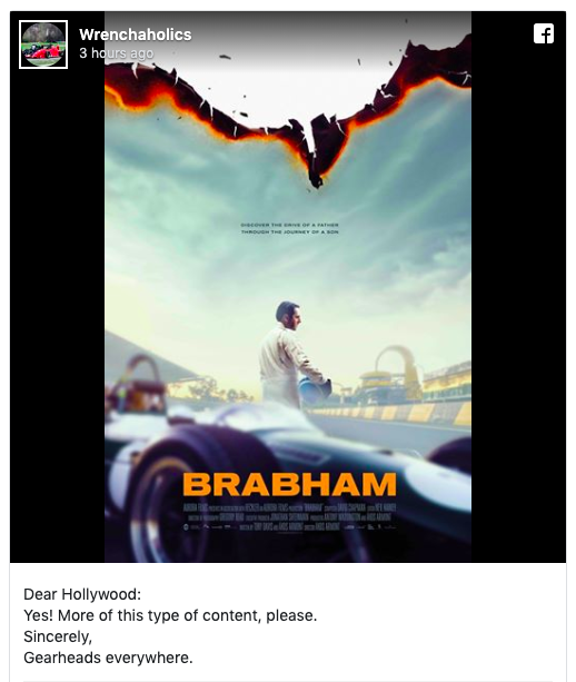 BrabhamFilm's tweet photo. A lovely open letter from one of our followers... Thank you @Wrenchaholics and #GearHeads everywhere. https://t.co/v9KsdrG9SO
