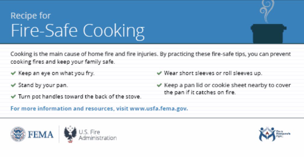 Keep an eye on what you fry. Most cooking fires start when someone is frying food. #CookSafely